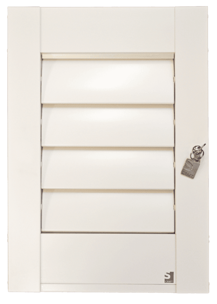 Portchester aluminium security shutter sample with a lock
